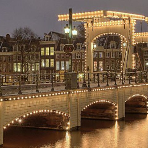 Amsterdam lightened bridge