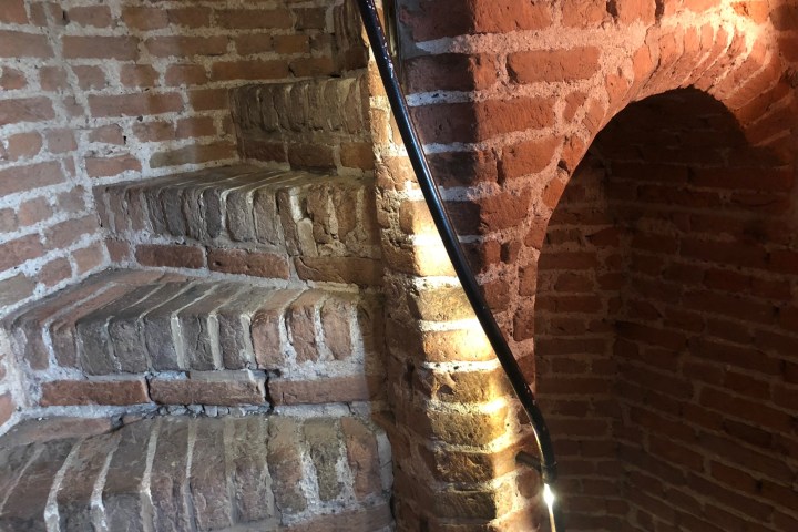 a close up of a brick building