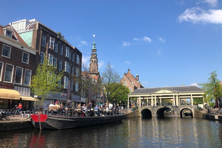 a boat parked on the side of a building